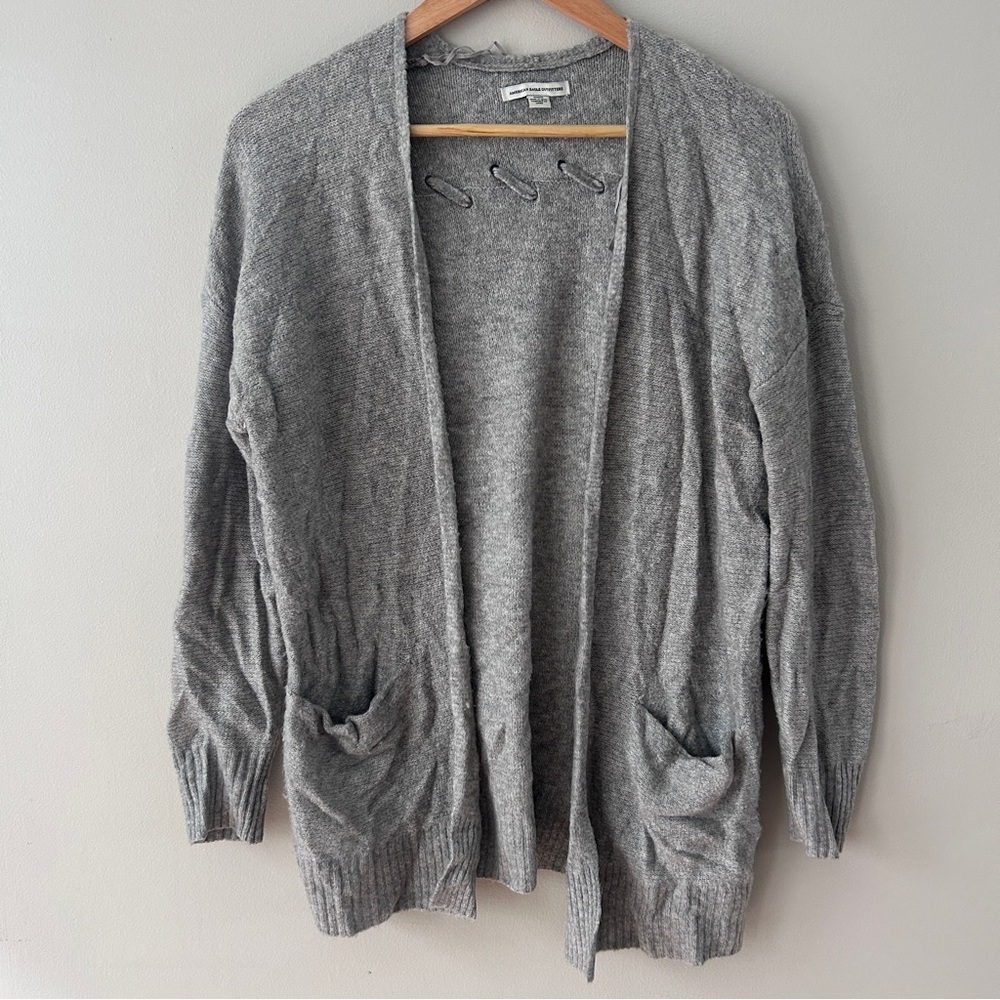 American Eagle Gray Braided-back Cardigan
